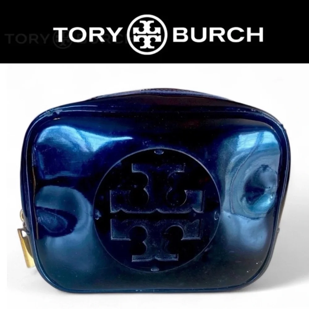 TORY BURCH Black Patent Cosmetic Case, GUC